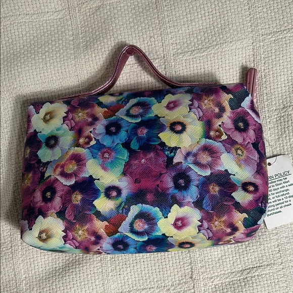 Tahari Pink and Purple Cosmetic Bag Vibrant Floral Design - Picture 3 of 8
